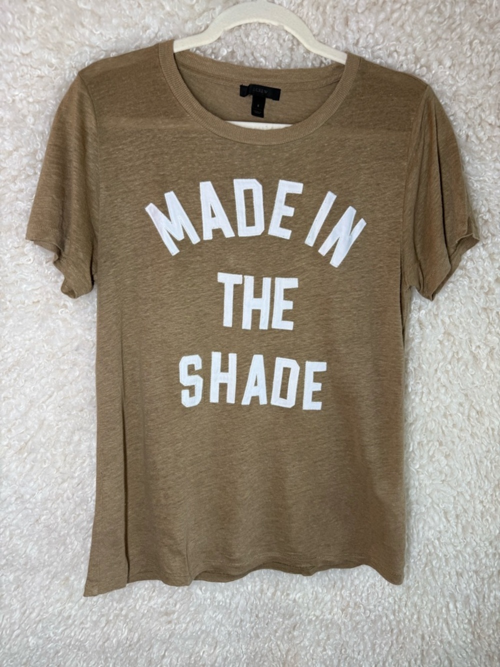 J. Crew Women's Tan Graphic Tee with White Lettering